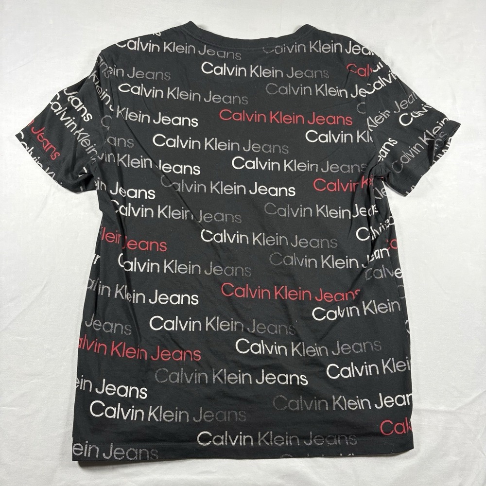 Calvin Klein Jeans All Over Logo Print T Shirt Black Red White Men's Medium M - Picture 3 of 7